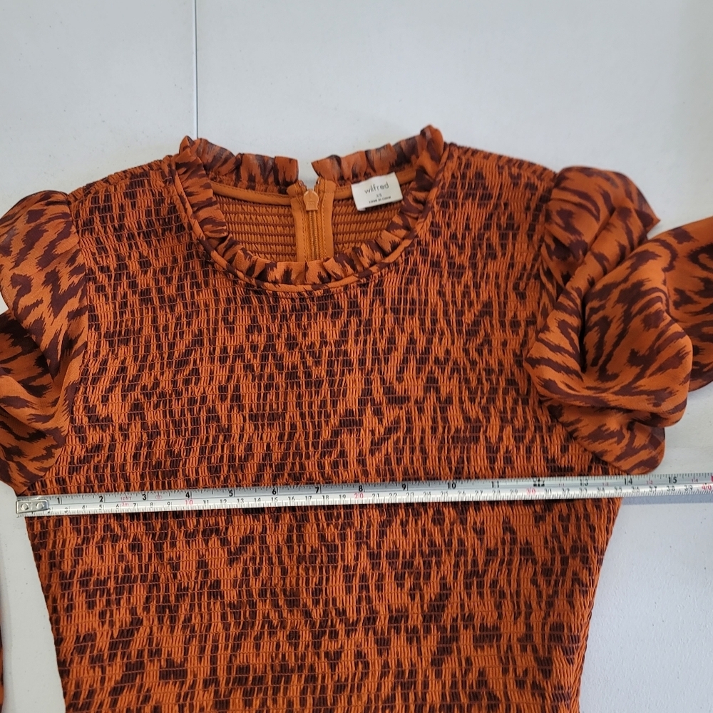 Wilfred Aritzia Rosalyn Abstract print tiered puff long  sleeves chiffon Dress - Picture 13 of 16